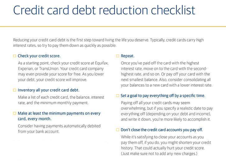 Credit Card Debt Reduction Checklist